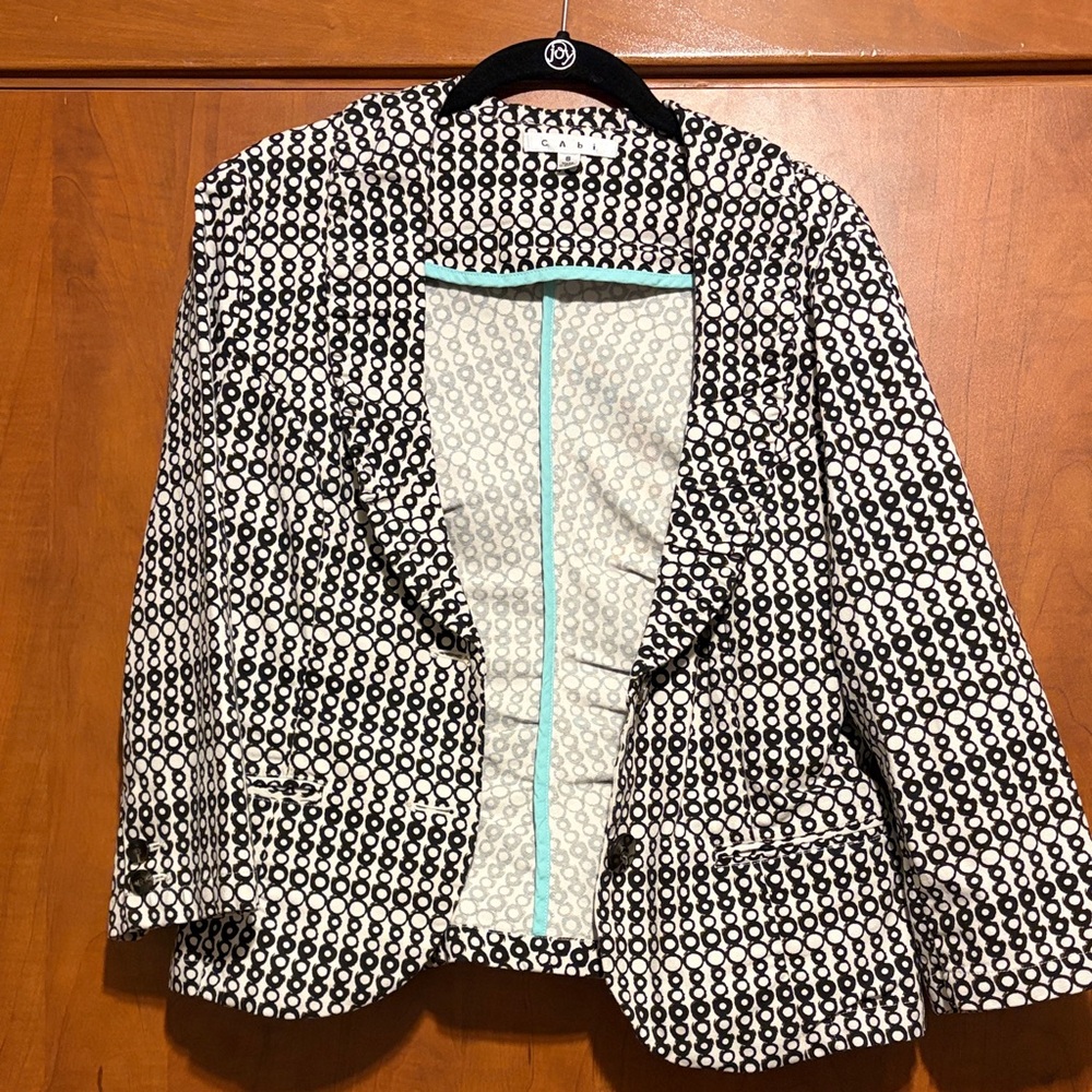 CAbi Black & White Geometric Open-Front Blazer
